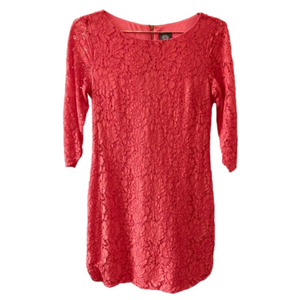 Vince Camuto Women’s Dress Coral Size 6 Floral Lace Overlay Shift 1/2 Sleeve